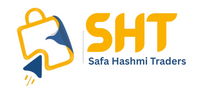Logo of Safa Hashmi Traders with a stylized shopping bag icon on a white background
